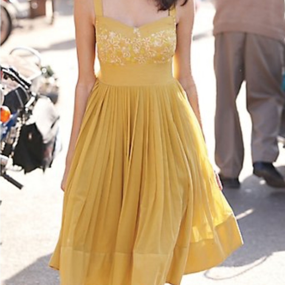 Anthropologie Anita Dongre Yellow Bustier Dress